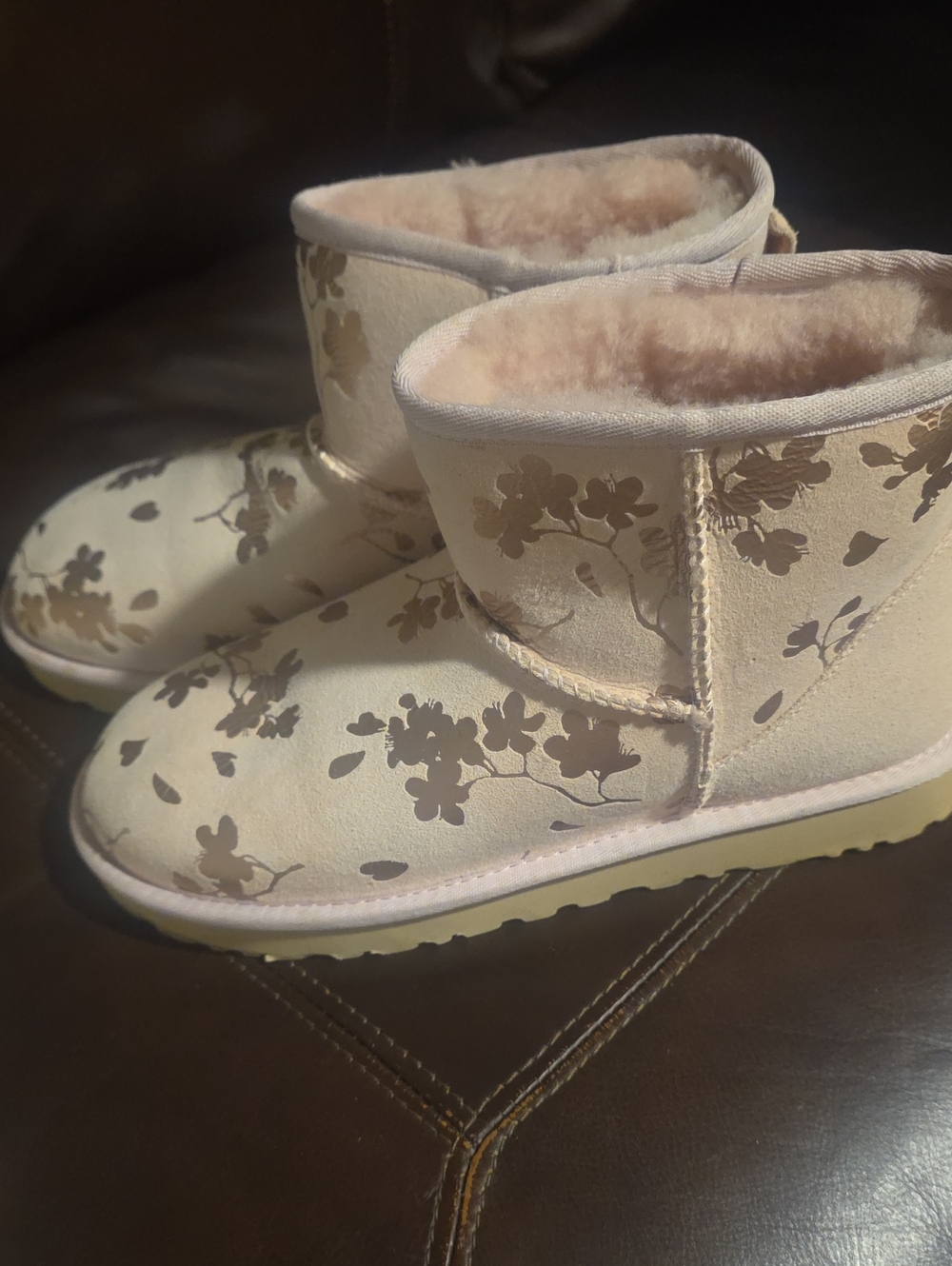UGG Cream Floral Shearling Short Boots